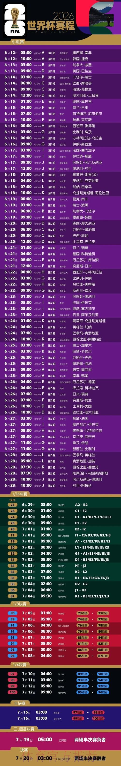 2026世界杯赛程官方发布实时赛程直播平台